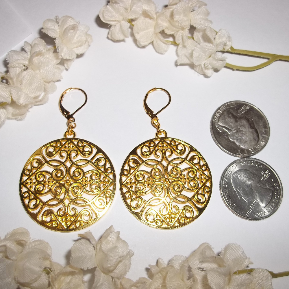 Gold Statement Earrings, Gold Earring, Statement Earrings, Gold Earring Set 7467 - Picture 2 of 10